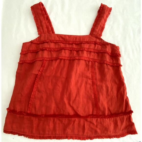 Womens JCrew Red Linen Frayed Hem Sleeveless Blouse Size 6 - Picture 2 of 5